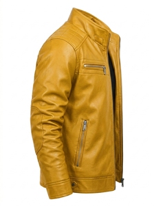 Veste en simili cuir pour homme, fermeture éclair intégrale, style décontracté, pour l'extérieur et le quotidien - Product Image 4