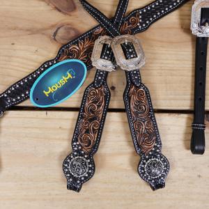 Ensemble de luxe têtière et collier de poitrail pour cheval de style western, en cuir de qualité supérieure avec strass, fait main, équipement d'équitation personnalisé - Product Image 5
