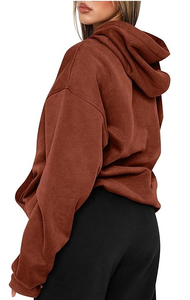 Sweat à capuche oversize pour femme, manches longues, couleur unie, tricoté, respirant, pour l'automne, avec poches, coupe classique, blanc et noir - Product Image 2
