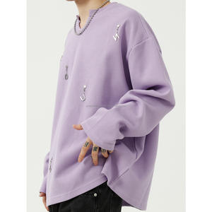 Camiseta de manga larga con gofres personalizada de fábrica para hombre, Sudadera con cuello redondo y Costilla rasgada con aguja, sudaderas con capucha de algodón para hombre - Product Image 4