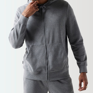 Survêtement gris à capuche pour homme, manches longues, fermeture éclair, couleur unie, décontracté, respirant, pour l'automne, avec poches latérales - Product Image 2