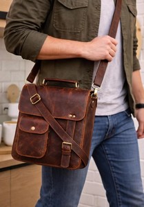 Sac messager en cuir pleine fleur fait main – Sacoche bandoulière marron vintage de haute qualité pour homme en cuir véritable - Product Image 4