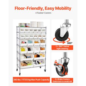 Scaffale Portaoggetti a 7 Ripiani con 24 Contenitori, Sistema di Scaffalature in Filo d'Acciaio con Organizzatori Mobili per Garage - Product Image 5