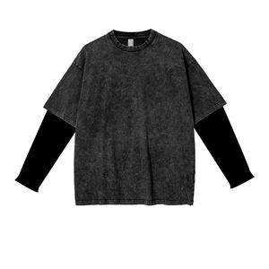 T-shirt décontracté pour hommes à manches longues double couche, délavé à l'acide, personnalisé par les fabricants - Product Image 3