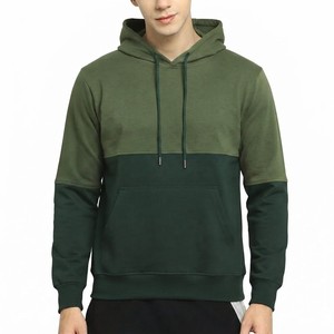 Sweat-shirt à capuche pour homme, color block, en polaire, avec poche kangourou, coupe classique, décontracté, pour l'automne, vert, manches longues - Product Image 4