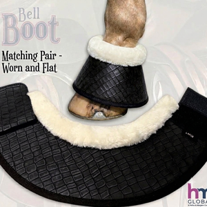 HM GLOBAL Premium <b>Black</b> Croc Pattern Faux Leather Neoprene Padded Trimmed Mink Hoof Protection <b>Waterproof</b> Lightweight Horse Bell - Product Image 1