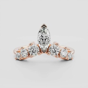 Anillo de cinco piedras de moissanita con corte marquesa y redondo, chapado en oro rosa sobre plata de ley 925, perfecto para propuesta de matrimonio para ella. - Product Image 4