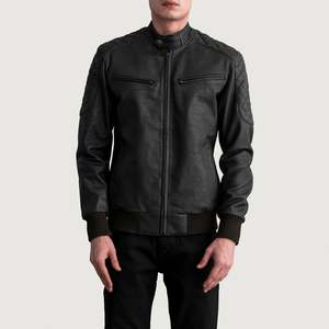 Chaqueta Bomber de Cuero Marrón para Hombre, Cuello Alto, Cierre de Cremallera, Corte Regular, Color Sólido, Informal, para Invierno, con Capucha, Transpirable - Product Image 3