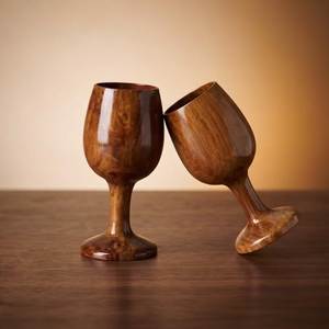 Gobelet à vin en bois artisanal, tige en bois naturel poli, compatible lave-vaisselle, écologique, pour dîner, fête, bar - Product Image 2