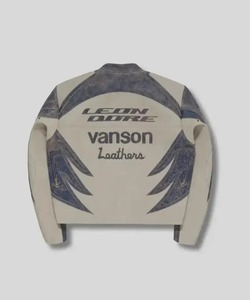 Chaqueta de Motociclista Aim Leon Dore X Vanson, de Cuero Vacuno Negro, Ecológica, Resistente al Viento, Estilo Clásico Urbano - Product Image 2
