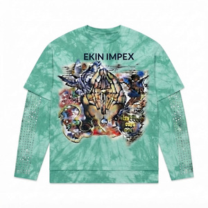 Camiseta Gráfica Oversize Personalizada de Algodón 100% de Alto Gramaje para Hombre, Estilo Vintage Lavado con Pedrería, Manga Larga, Cuello en V, Sublimación - Product Image 1