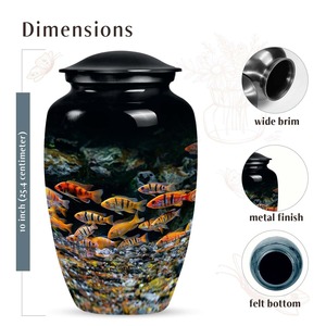 Urne funéraire bleue pour animaux de compagnie, pour cendres de chat et de chien, avec motif de poisson coloré, grande urne décorative, urne commémorative pleine grandeur - Product Image 5