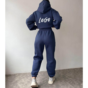 OEM Customized Logo 2 Pieces Outfit Fleece Sweatsuit Sweatpants Sportswear Hoodies Jogger <b>Set</b> Tracksuits for Women - Product Image 6