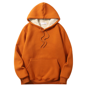 Sweat-shirt à capuche unisexe blanc, surdimensionné, en polaire, décontracté, avec poche, tricoté, uni, teint, pour l'automne - Product Image 5