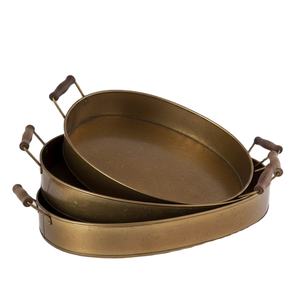 Bandeja de Servicio de Metal Galvanizado Artesanal, Forma Ovalada, Latón Antiguo para Restaurante y Hotel, Mesa para Servir Comida y Bebidas - Product Image 1