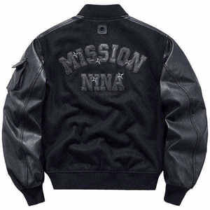 Men's Techwear Tactical Bomber Jacket Urban Streetwear Cyberpunk Patchwork Leather Sleeve Varsity Jacket Hip Hop Windbreaker - Product Image 3
