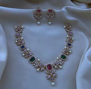 Vibrant Afghan Multi Color Navratna Style Emerald <b>Ruby</b> And Amethyst Crystal Floral Vine <b>Necklace</b> Set - Product Image 3