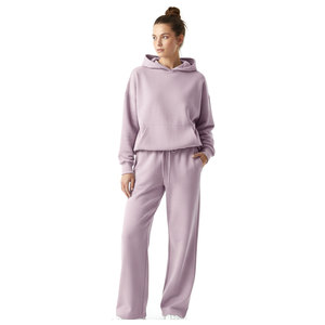 Ensemble de survêtement crème à capuche pour femme, manches longues, couleur unie, coupe ample, sweat-shirt décontracté et pantalon large, idéal pour l'automne - Product Image 2