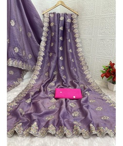 Indian Stunning Gold Crush with Embroidery and Multi Thread Work Fancy Saree for Wedding Occasion and Party for Women Wear - Product Image 1