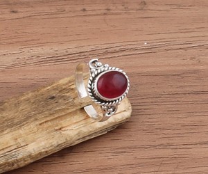 Anillo de Plata de Ley 925 con Bisel de Jade Rojo Natural al por Mayor, Estilo Clásico para Bodas y Fiestas, Joyería de Regalo para Mujer - Product Image 2