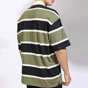 เสื้อโปโลผู้ชายลายทางผ้าฝ้าย ระบายอากาศได้ดี แขนสั้น สวมใส่สบายๆ ดีไซน์โอเวอร์ไซส์ - Product Image 3