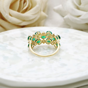 Anillo de Oro Amarillo Sólido de 14K con Esmeralda Verde Ovalada y Racimo de Diamantes, Anillo Ancho de Joyería Fina, Anillos de Piedras Preciosas al por Mayor para Mujeres, Bodas y Fiestas - Product Image 3