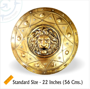 โล่สิงโตยุคกลาง ขนาด 22 นิ้ว โล่โลหะทรงกลม สีทองโบราณ ลายหัวสิงโตนูน - Product Image 5