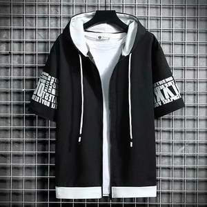 Sudadera con capucha de moda para hombre, ropa de verano, camiseta con cremallera, diseño de dibujos animados, informal, estampada, de manga corta para hombre - Product Image 1