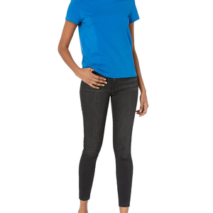 T-shirt à manches courtes col rond bleu roi pour femme, coupe classique, 100 % coton, couleur unie, respirant, en jersey tricoté - Product Image 5