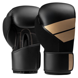 Black Leather Boxing Gloves With Gold Accents <b>Velcro</b> Closure Breathable Design For Adults Boxing Training Gear - Product Image 1