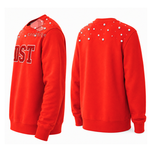 Delta |   Sigma |   Sudadera de Mujer Theta con Adornos de Perlas, Letra Griega Bordada, Cuello Redondo, Manga Larga, Estilo Casual - Product Image 4