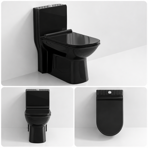 WC monobloc en céramique noir mat à poser au sol, double chasse, écologique, à fermeture lente, design moderne, pour villa et école, Cyclone - Product Image 3
