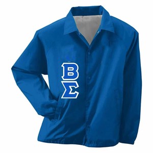 Blue Men's Beta | Sigma Embroidered <b>Coach</b> Jacket Regular Fit Turn-down Collar Polyester Casual Autumn Wear - Product Image 1