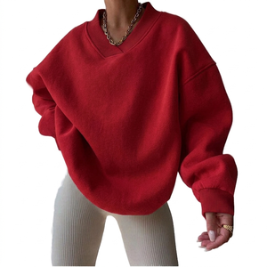 Sweat-shirt pour femmes à col en V, coupe décontractée, manches longues, pull tendance, fournisseur en gros - Product Image 4