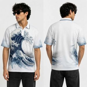 Polo de Golf con Estampado Geométrico Retro Morado Menta, Estilo Casual, Sin Arrugas, Moderno, para Hombre - Product Image 3