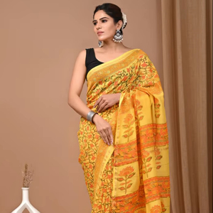 Sari en soie Chanderi ethnique avec un design de bordure élégant - Product Image 1