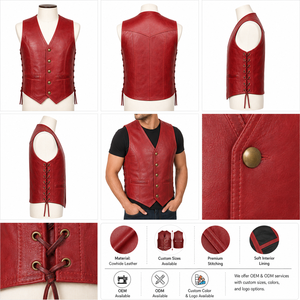 Chaleco de cuero para hombre estilo western, con cordones laterales y botones frontales, sin mangas, venta al por mayor, directo de fábrica, para uso en exteriores. - Product Image 2