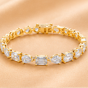 Emerald Cut Diamond Bracelet 14K Gold Plated Women's Classic Wedding Jewelry White Diamond E Color Natural <b>Stone</b> - Product Image 1