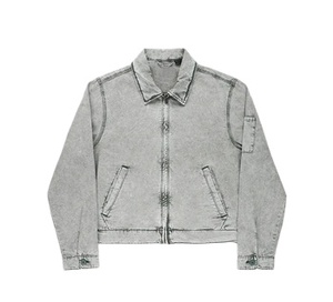 Chaqueta vaquera personalizada con forro de algodón, chaqueta de trabajo lavada, transpirable, holgada, para exteriores, chaqueta vaquera de trabajo informal de lona pesada - Product Image 3
