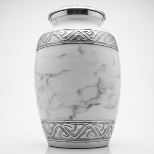 Urne funéraire personnalisée en aluminium, motif marbre blanc et bande celtique argentée, pour cendres d'adultes, vente en gros - Product Image 4
