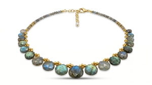 Collier en pierres précieuses de labradorite facettée en argent sterling 925 plaqué or avec chaîne réglable pour les fêtes, les mariages, les cadeaux - Product Image 4
