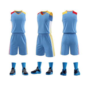 ชุดเสื้อและกางเกงบาสเก็ตบอลแบบซับลิเมชั่นสั่งทำพิเศษ คอวี แขนกุด สีขาว น้ำเงิน แดง บล็อกสี สำหรับผู้ใหญ่ 男女  ซับเหงื่อได้ดี - Product Image 2