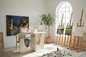 TABLE DE CONSOLE / TABLE D'APPUI en bois d'hévéa durable et placage de chêne MDF pour salle à manger et restaurant, décoration intérieure, couleur beige - Product Image 5