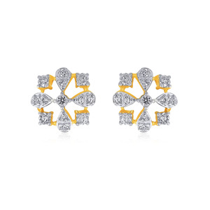 Boucles d'oreilles clous en or jaune 18 carats avec grappe florale de diamants, diamants de laboratoire ronds et en forme de poire, bijoux fins pour femmes - Product Image 1