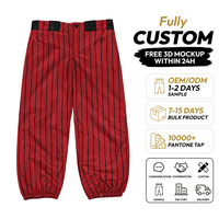 Pantalon de baseball unisexe rayé rouge 100% polyester, fermeture éclair, taille élastique, antibactérien, respirant, toutes saisons, coupe ajustée, personnalisable