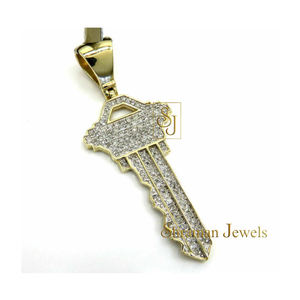 Personalized 14K <b>Gold</b> VS Natural Diamond Iced Key Charm <b>Pendant</b> Custom Jewelry Design Men Women Girls <b>Solid</b> <b>Gold</b> Elegant Style - Product Image 5