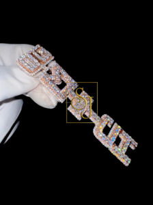 Collar de fiesta para hombre, estilo rapero, con colgante de inicial personalizada con incrustaciones de Moissanita D VVS, estilo Hip Hop Bling, de Plata 925 chapada en oro - Product Image 3