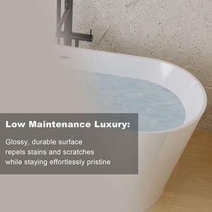 Vasca da Bagno Freestanding in Acrilico Bianco Lucido da 59 Pollici con Rubinetto Cromato e Scarico Certificato UPC - Product Image 4