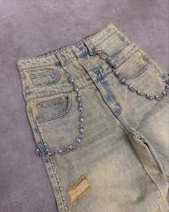 Jeans Rectos Vintage de Algodón para Hombre, de Alta Calidad, Estilo Diseñador, Color Sólido, Desgastados, Rotos, de Pierna Recta, Dobles - Product Image 6