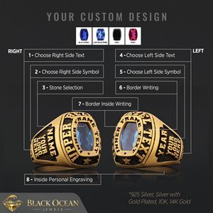 Anillo de Graduación Universitario BOJ MCollege Ring 023 Personalizado en Plata con Diamantes, Unisex, Certificado por GIA, Micro, Bajo Precio - Product Image 5